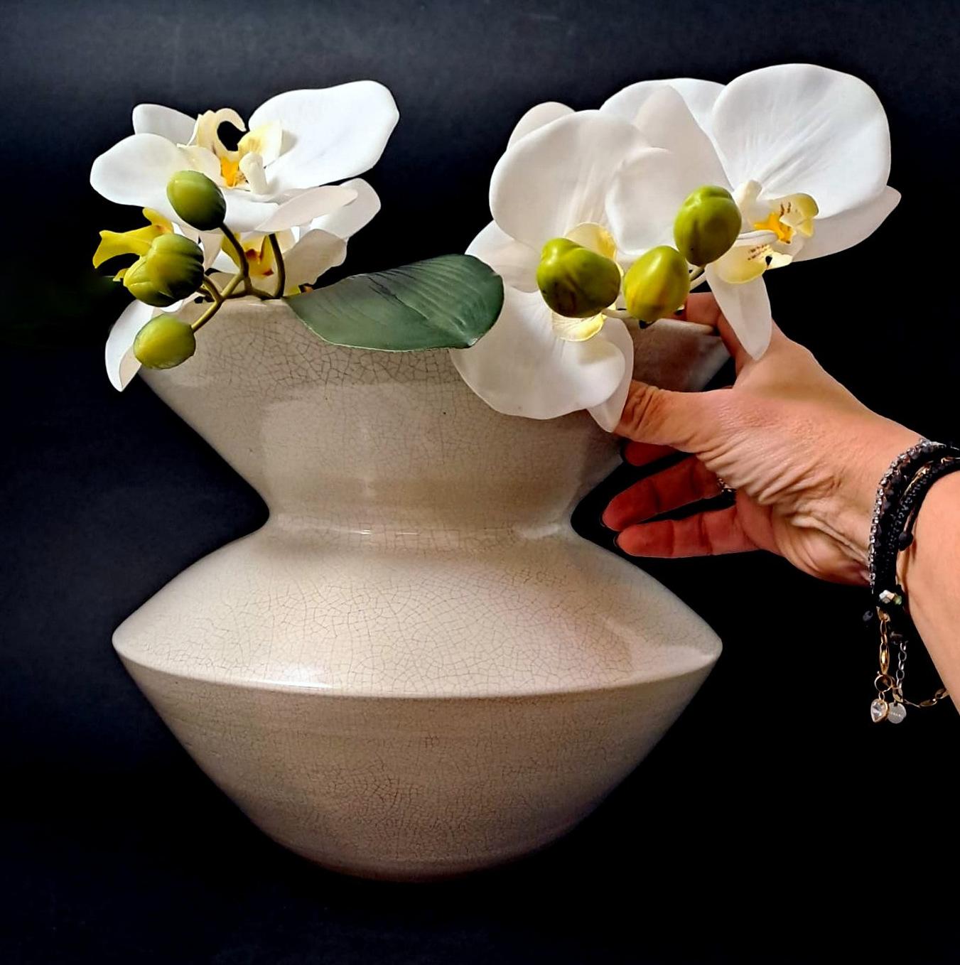 Art Deco French Craquelé White Ceramic Vase For Sale 11