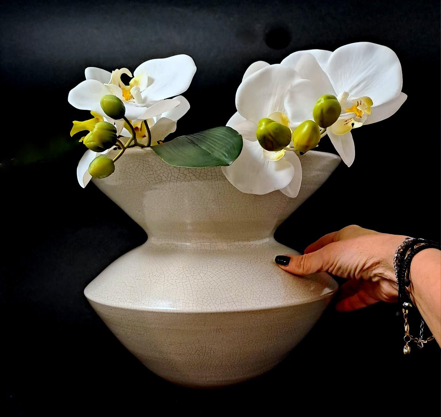 Art Deco French Craquelé White Ceramic Vase For Sale 12