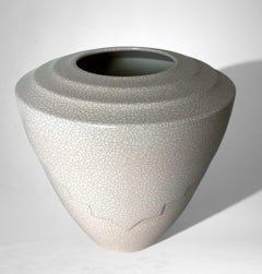 Art Deco French Craquelé White Ceramic Vase
