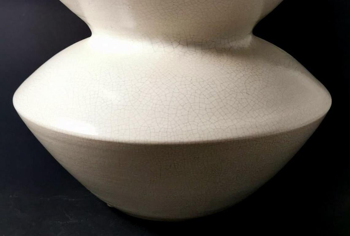 Late 20th Century Art Deco French Craquelé White Ceramic Vase For Sale