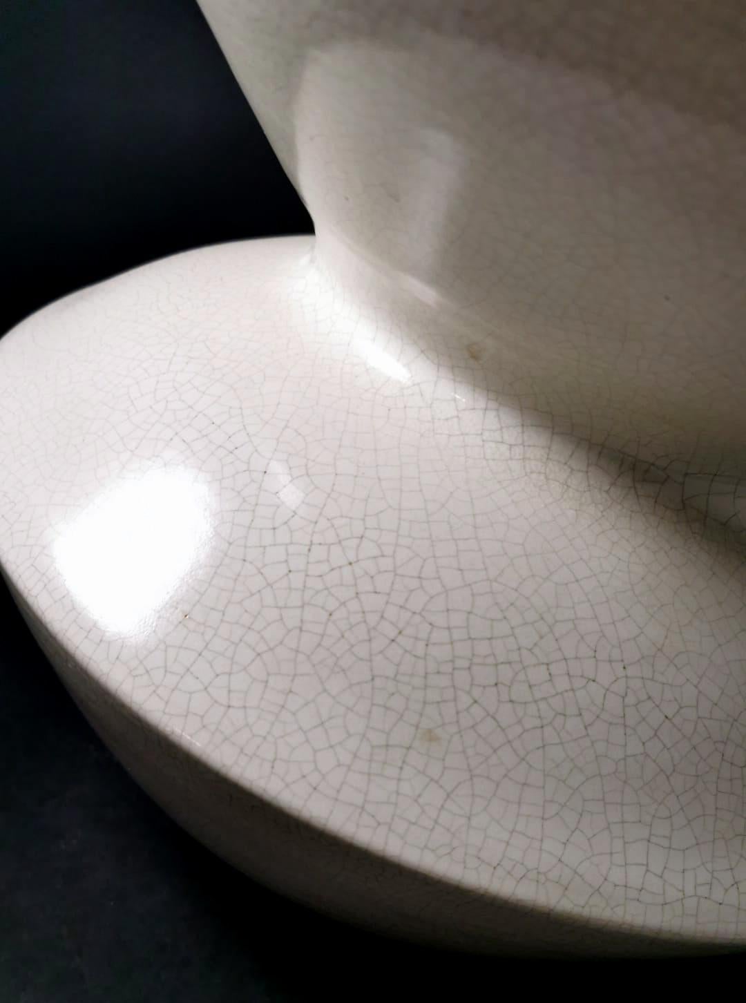 Art Deco French Craquelé White Ceramic Vase For Sale 3
