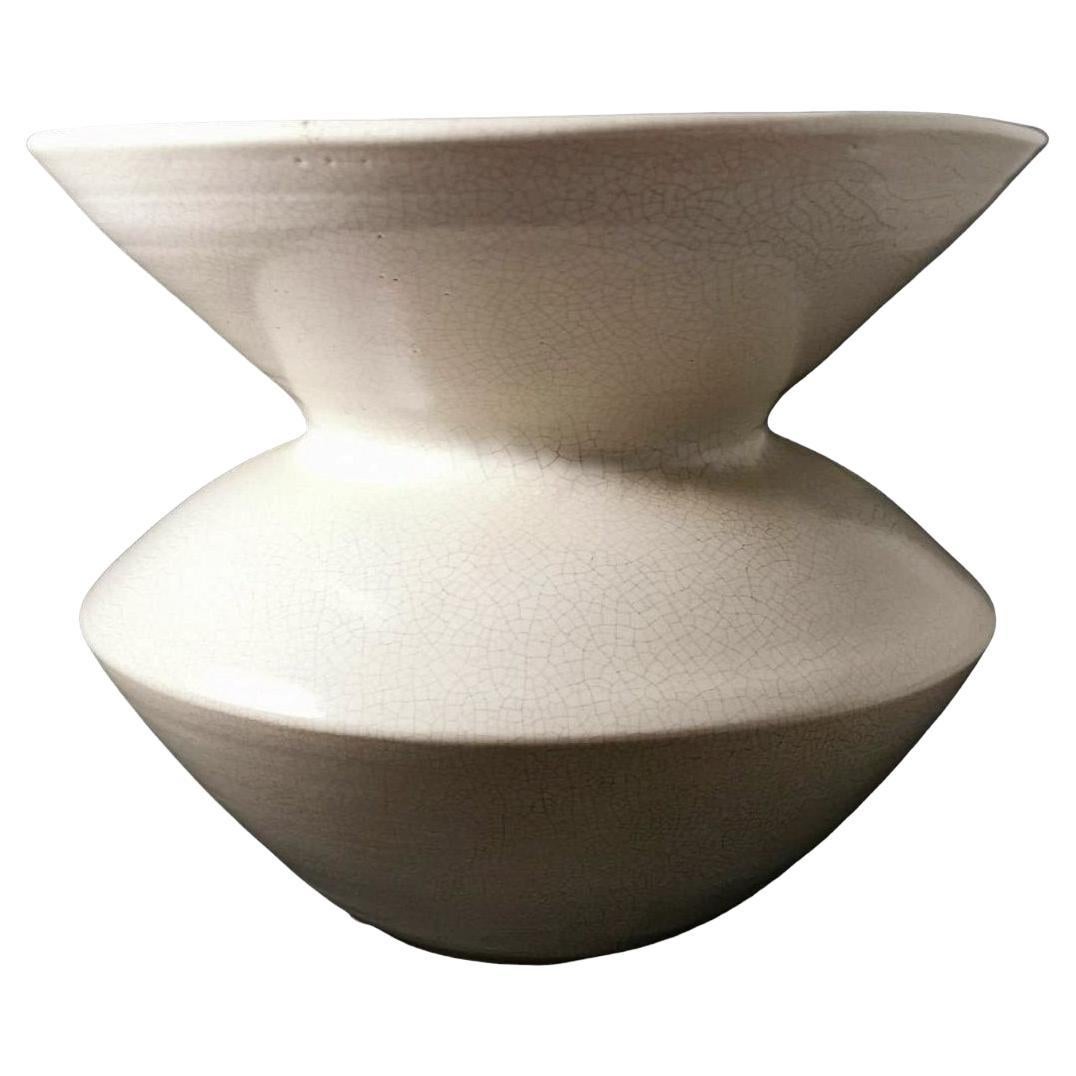 Vase Art Déco en céramique blanche craquelée française