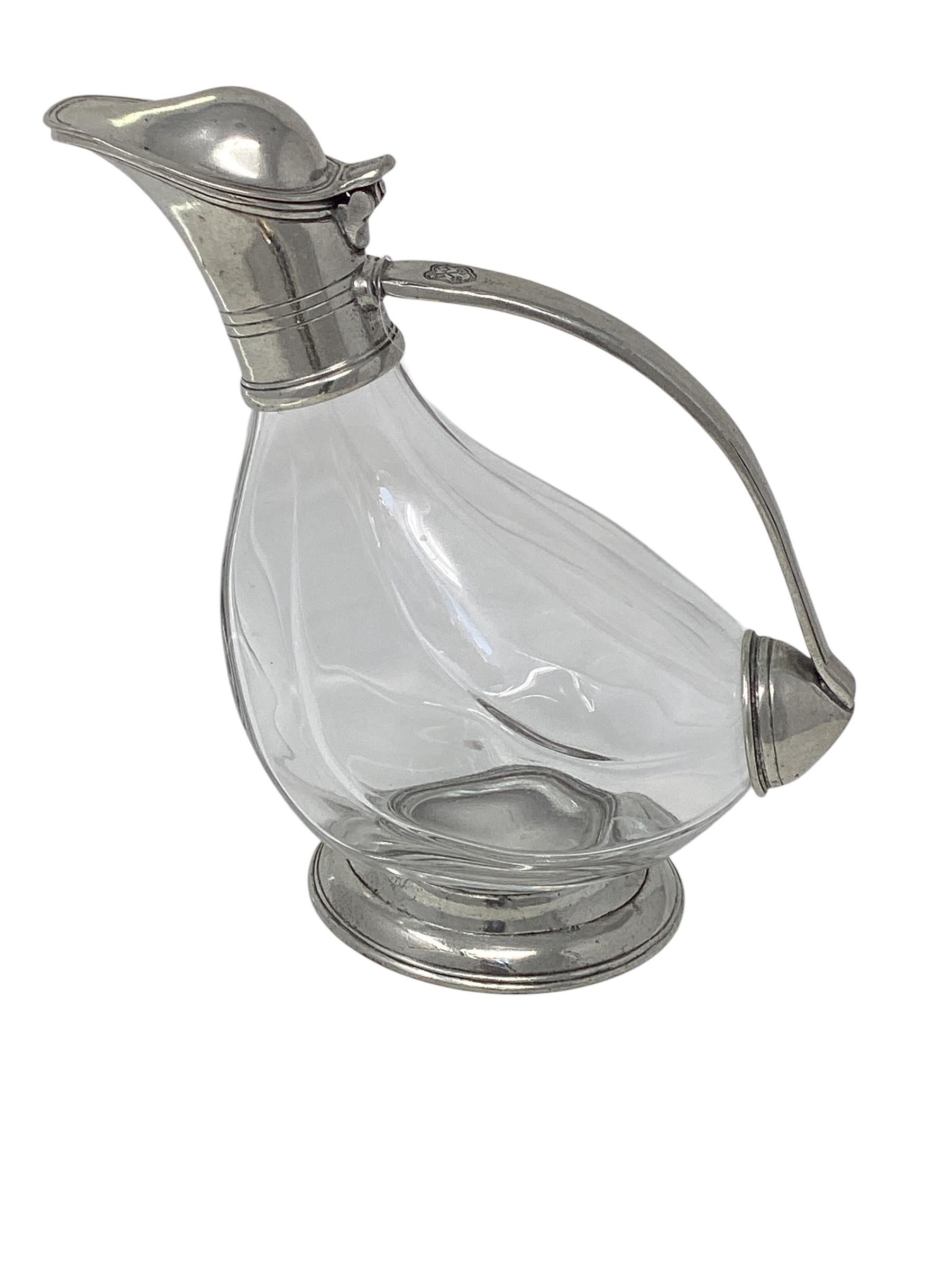 Art Deco French Crystal and Pewter Duck Decanter In Good Condition For Sale In Chapel Hill, NC