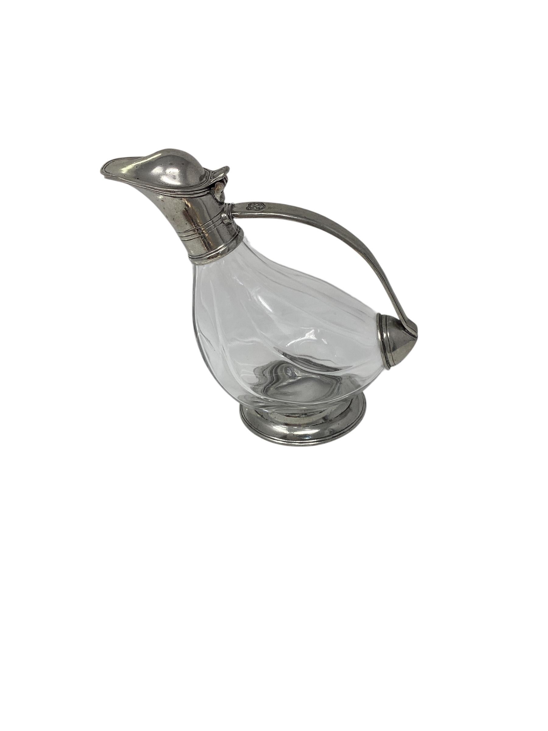 Art Deco French Crystal and Pewter Duck Decanter For Sale 1