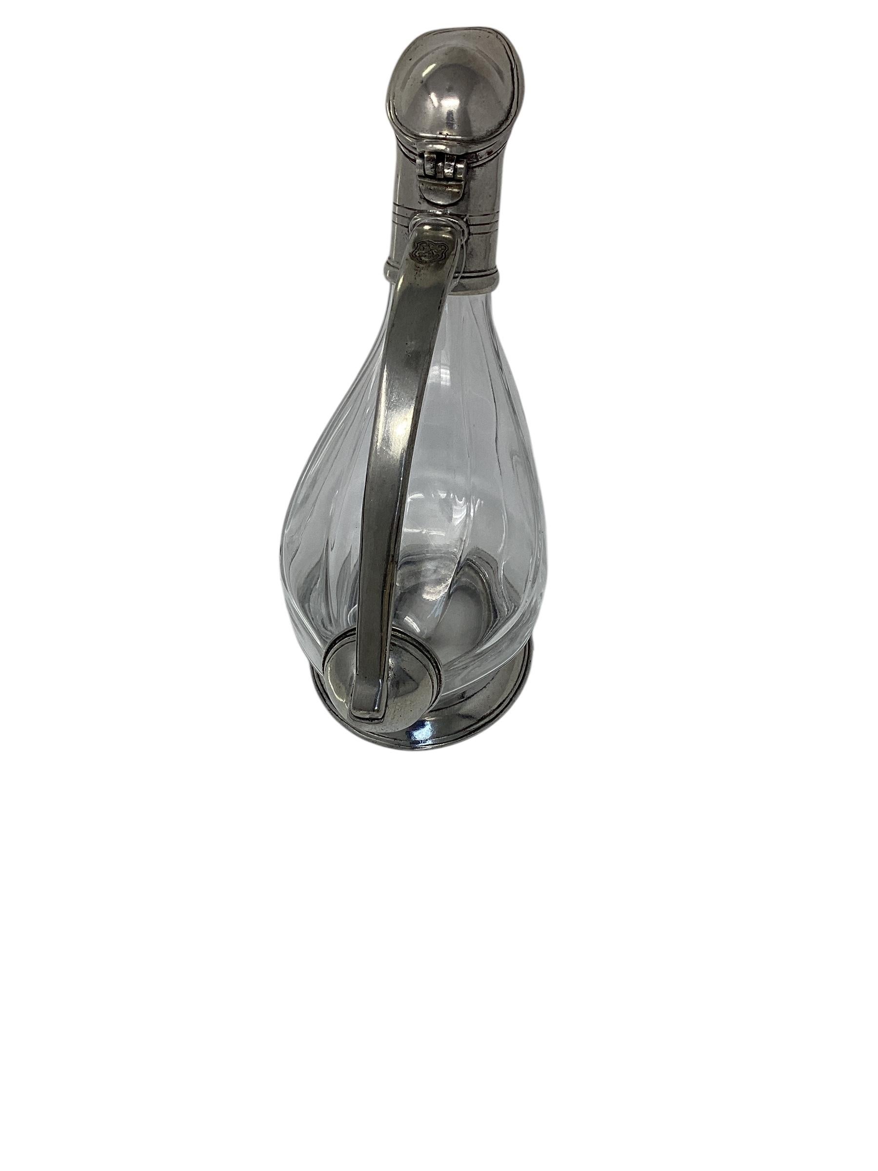Art Deco French Crystal and Pewter Duck Decanter For Sale 3