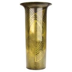 Art Deco French Cubist Bronze Vase with Dinanderie Patina Work