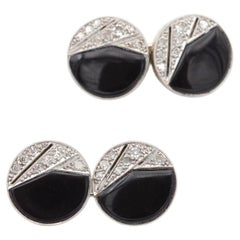 Art Deco French cufflinks with onyx and diamonds in platinum and 18k gold