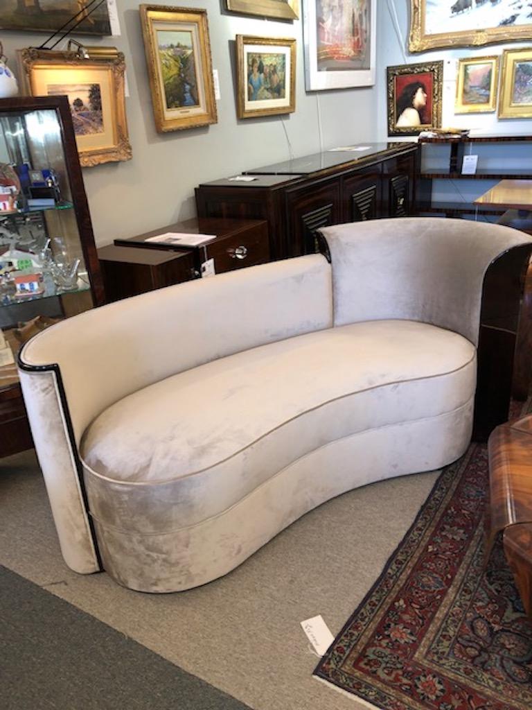 Fabric Art Deco French Curved Sofa in Walnut