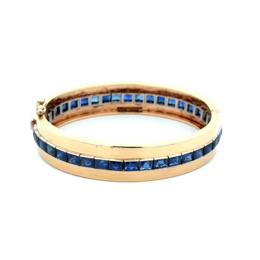 Bracelet jonc de style Art déco en platine et or avec saphir bleu de taille française Excellent état - En vente à Montreal, QC