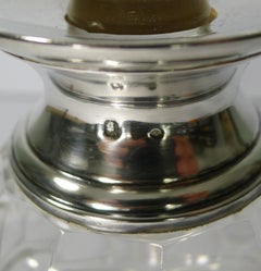 Art Deco French Cut Crystal Decanter, Sterling Silver Collar, circa 1930