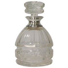 Art Deco French Cut Crystal Decanter, Sterling Silver Collar, circa 1930