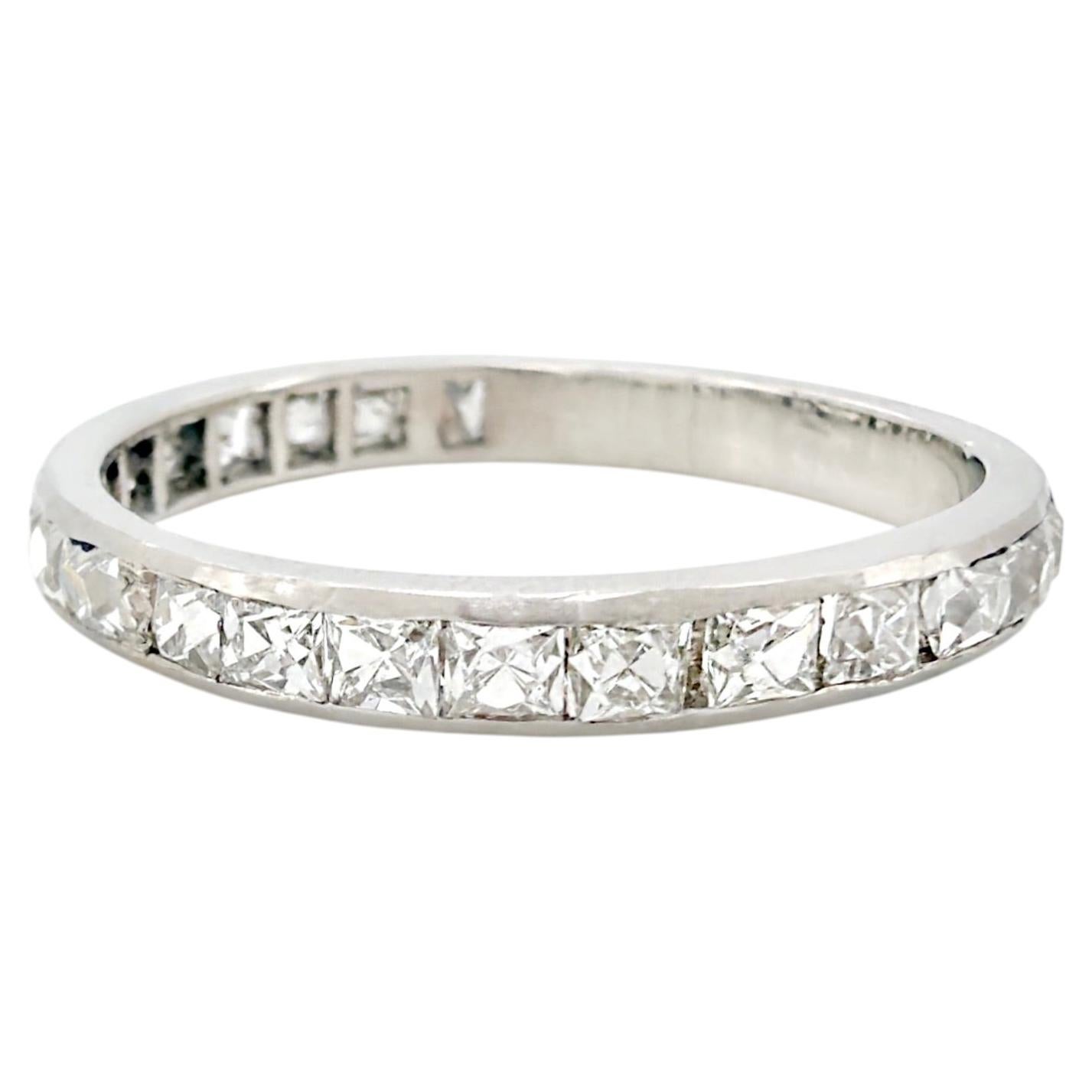 Art Deco French Cut Diamantring, Platin, 0,90 ct, Größe 6,75