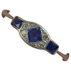 Art Deco French Cut Sapphire and Diamond 18 Carat Gold Ring