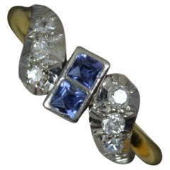 Art Deco French Cut Sapphire and Diamond 18ct Gold Cluster Ring