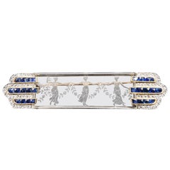 Art Deco French Cut Sapphire, Carved Crystal Three Graces Brooch