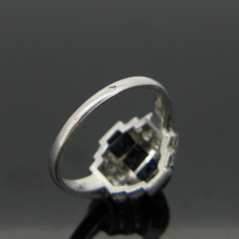 Art Deco French Cut Sapphires Diamonds Platinum Ring 3