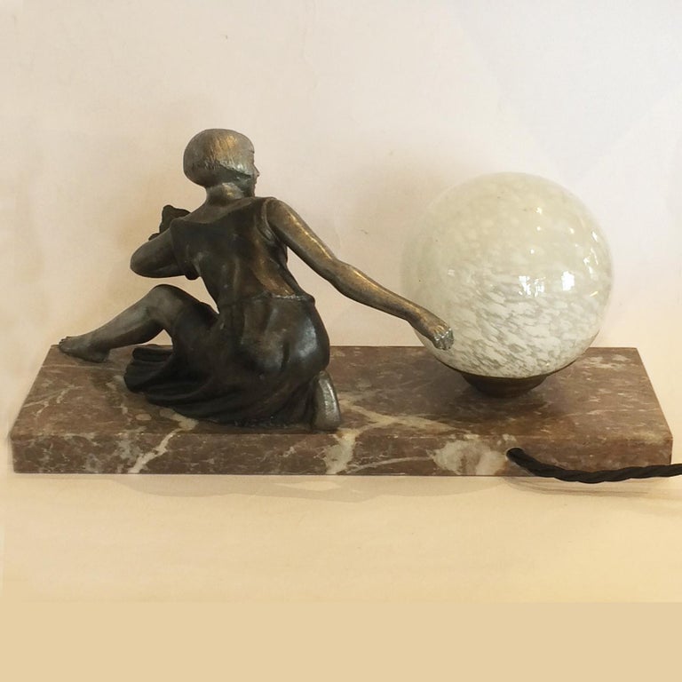 Art Deco French Dancer Lamp on Marble Base For Sale 1