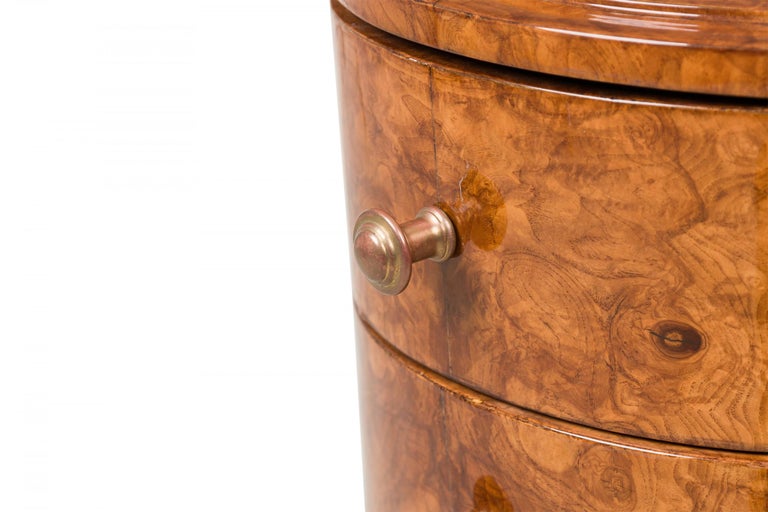 Art Deco French Demilune Burl Wood 2Drawer End / Side Table For Sale