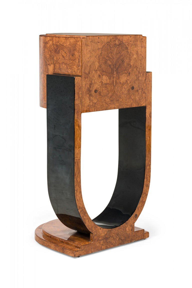 Art Deco French Demilune Burl Wood 2Drawer End / Side Table For Sale
