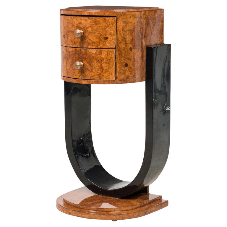 Art Deco French Demilune Burl Wood 2Drawer End / Side Table For Sale at 1stDibs