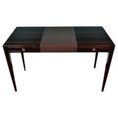 Art Deco French Desk in Macassar Wood with Leather Top Insert