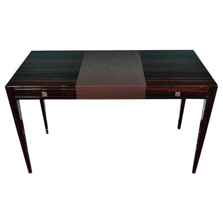 Art Deco French Desk In Macassar Wood With Leather Top Insert At
