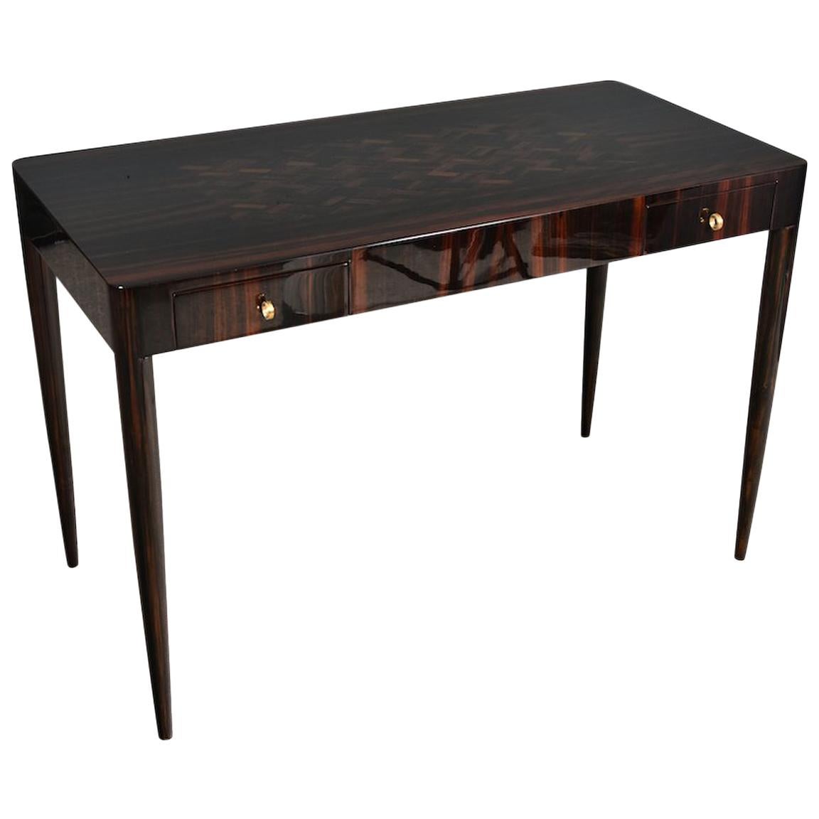 Art Deco French Desk in Walnut with a Parquet Top