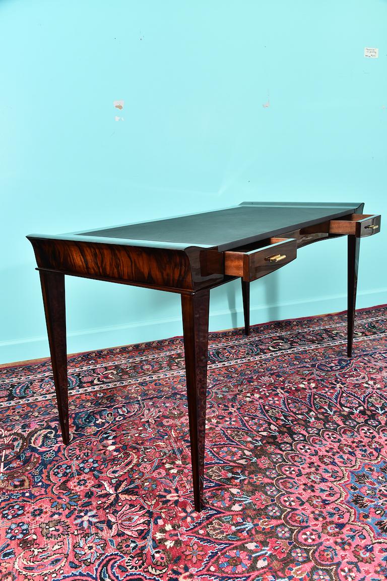 Art Deco French Desk in Walnut with Elevated Corners In Excellent Condition In Houston, TX