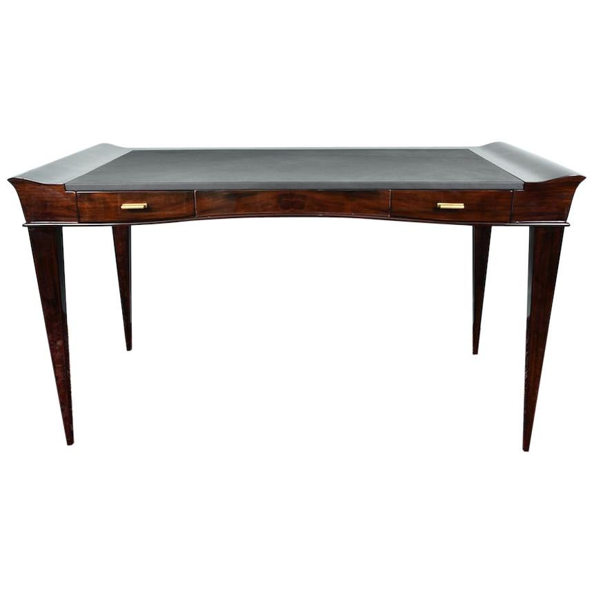 Art Deco French Desk in Walnut with Elevated Corners