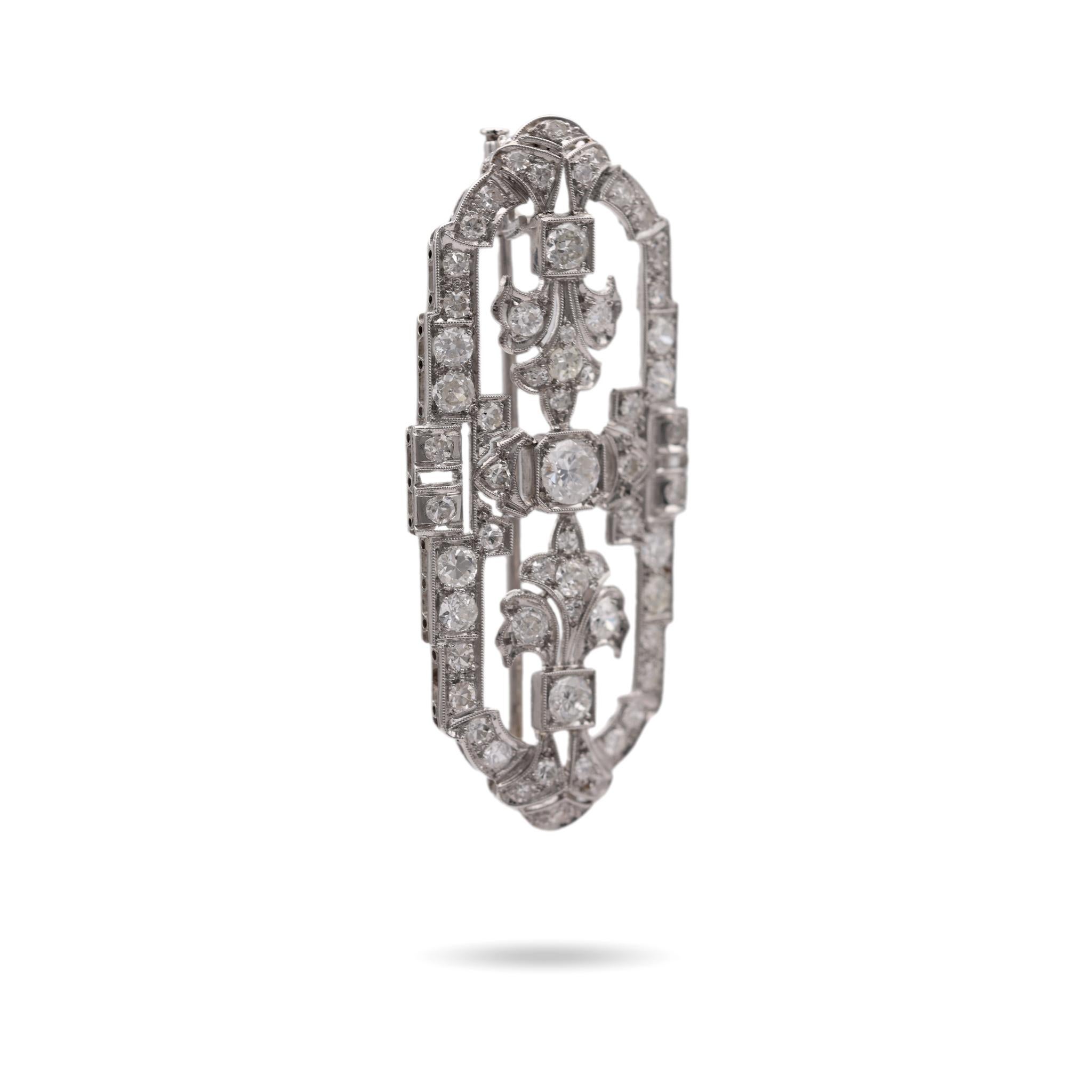 Umwandelbarer Art-Déco-Brosche-Anhänger, französischer Diamant 14k Weißgold (Alteuropäischer Schliff)