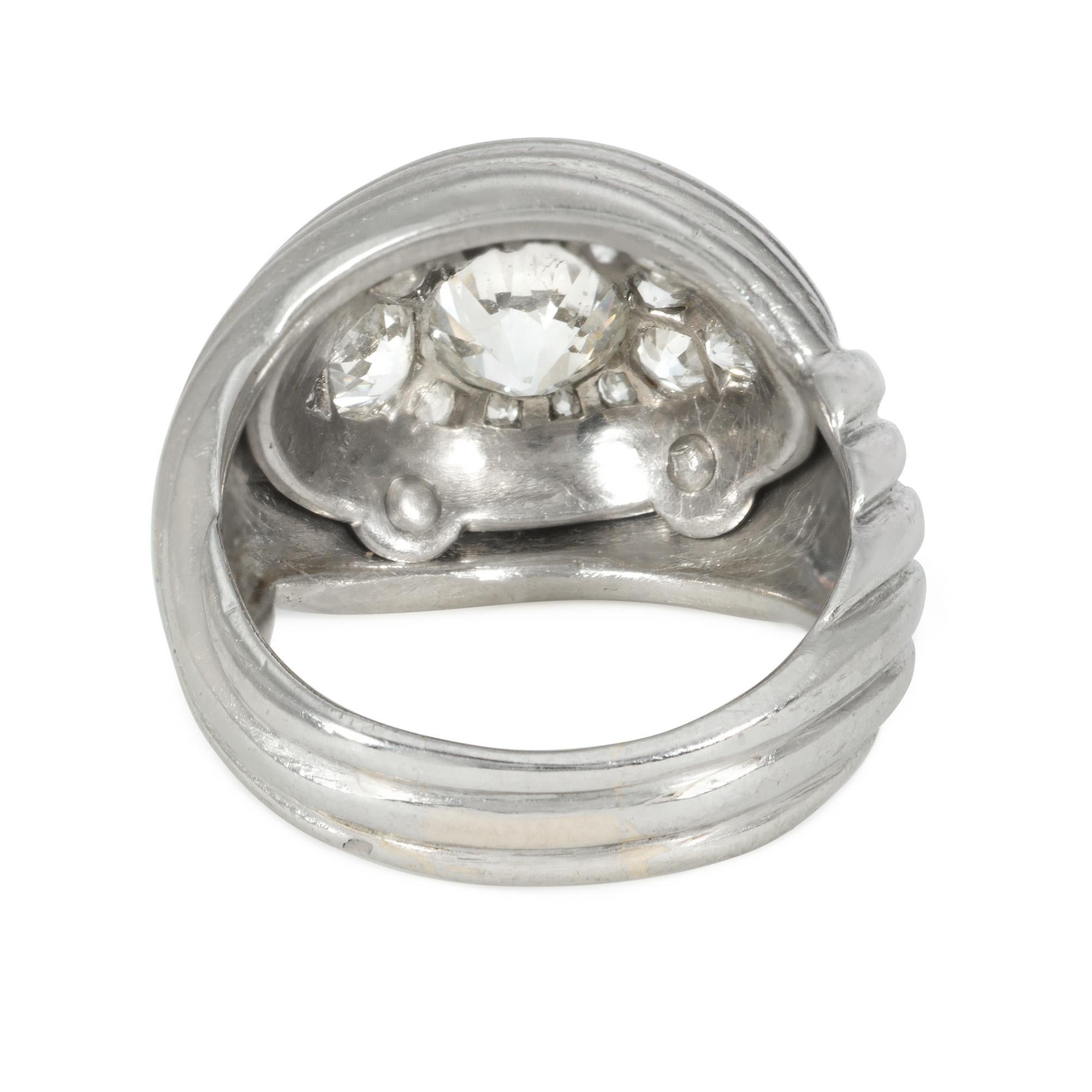 Old European Cut Art Deco French Diamond and Platinum Turban Style Ring For Sale