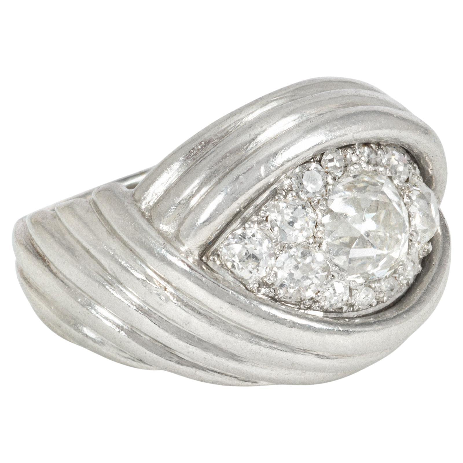 Art Deco French Diamond and Platinum Turban Style Ring For Sale