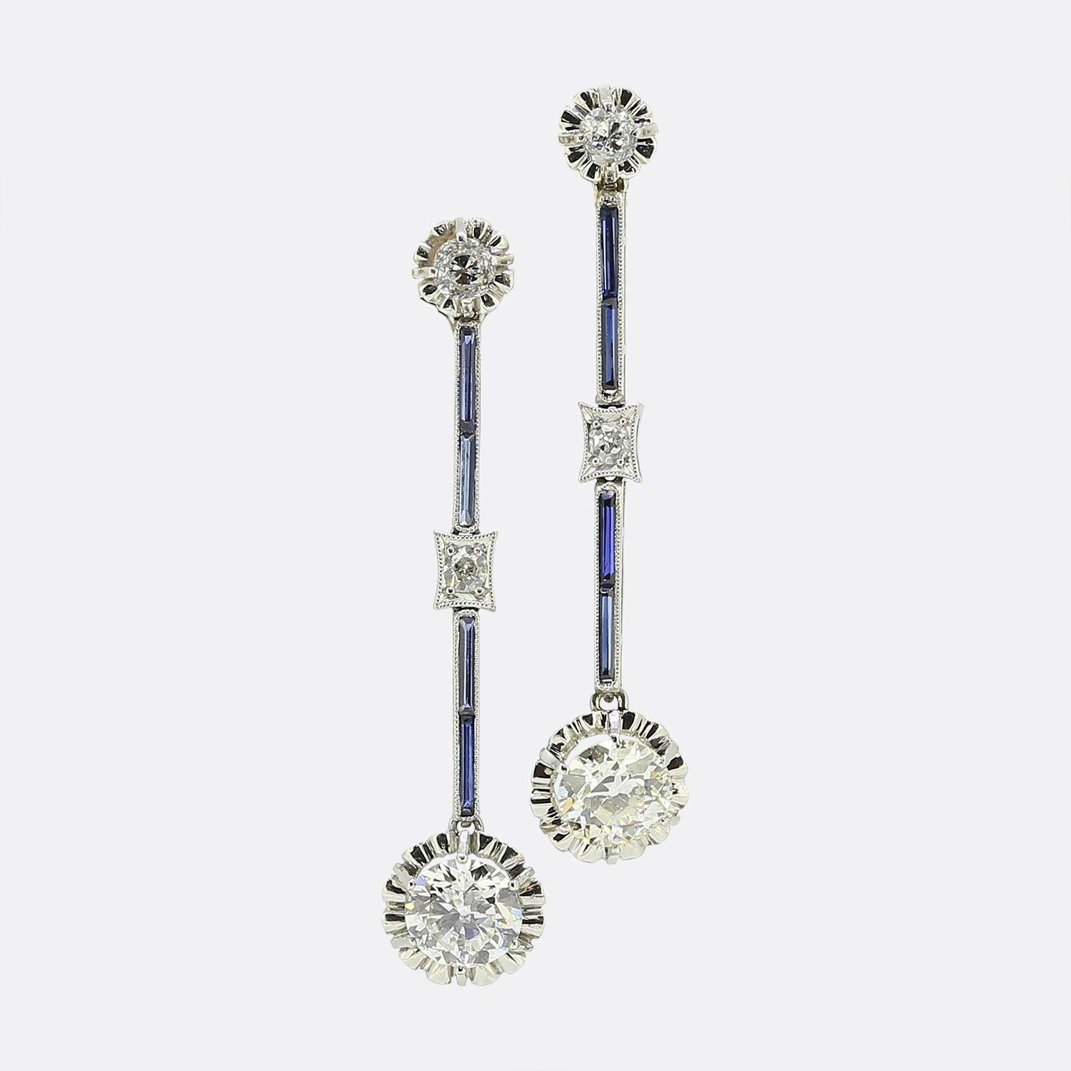 Pendientes de gota de diamantes franceses Art Déco