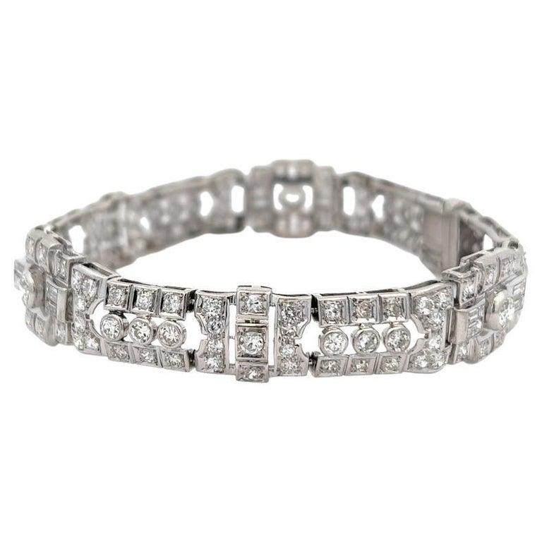 Women's or Men's Art Deco French Diamond Platinum 18k White Gold Bracelet