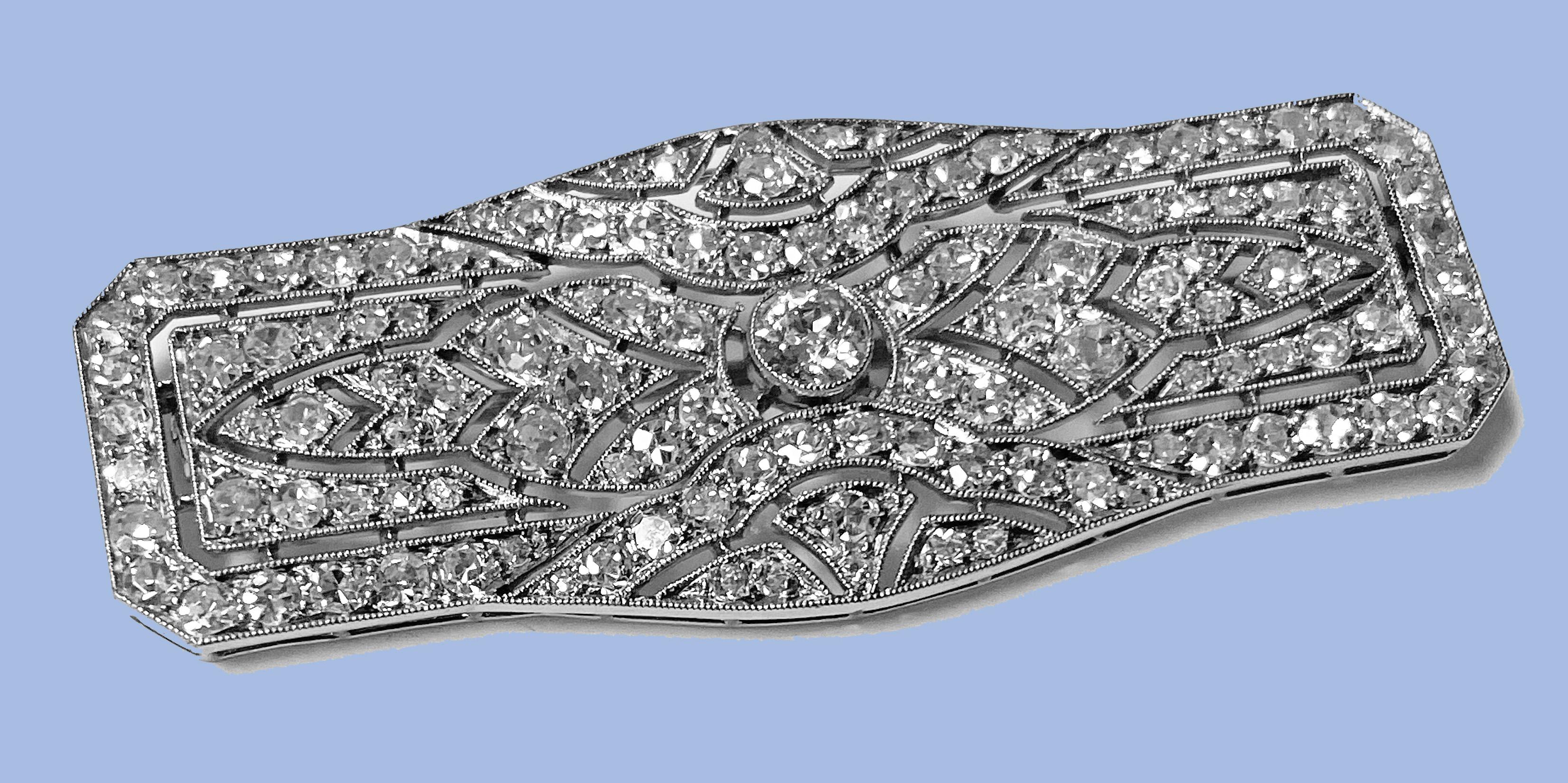 Art Deco French Diamond Platinum Brooch, C.1910 1