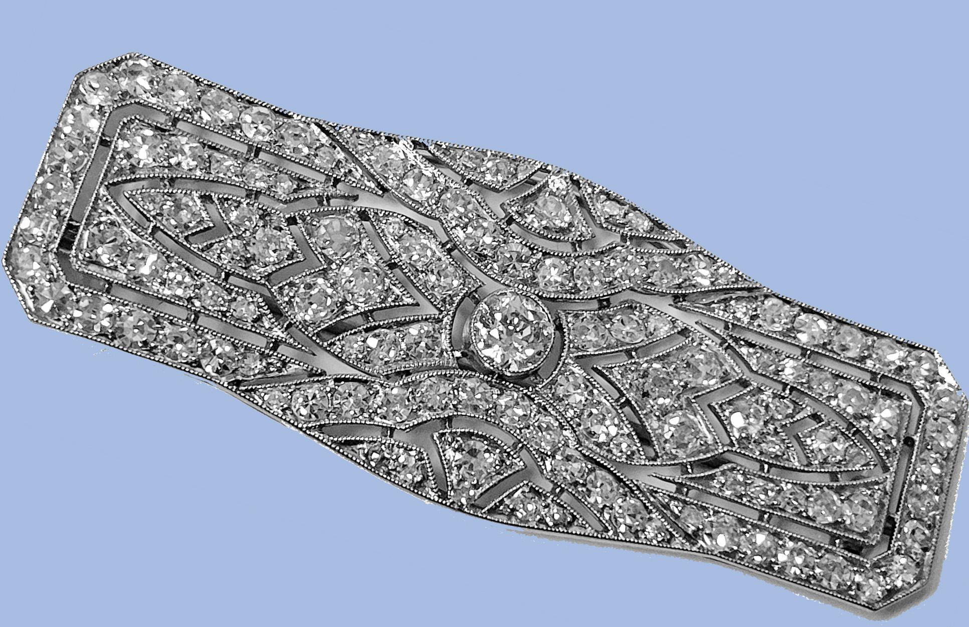 Art Deco French Diamond Platinum Brooch, C.1910 3