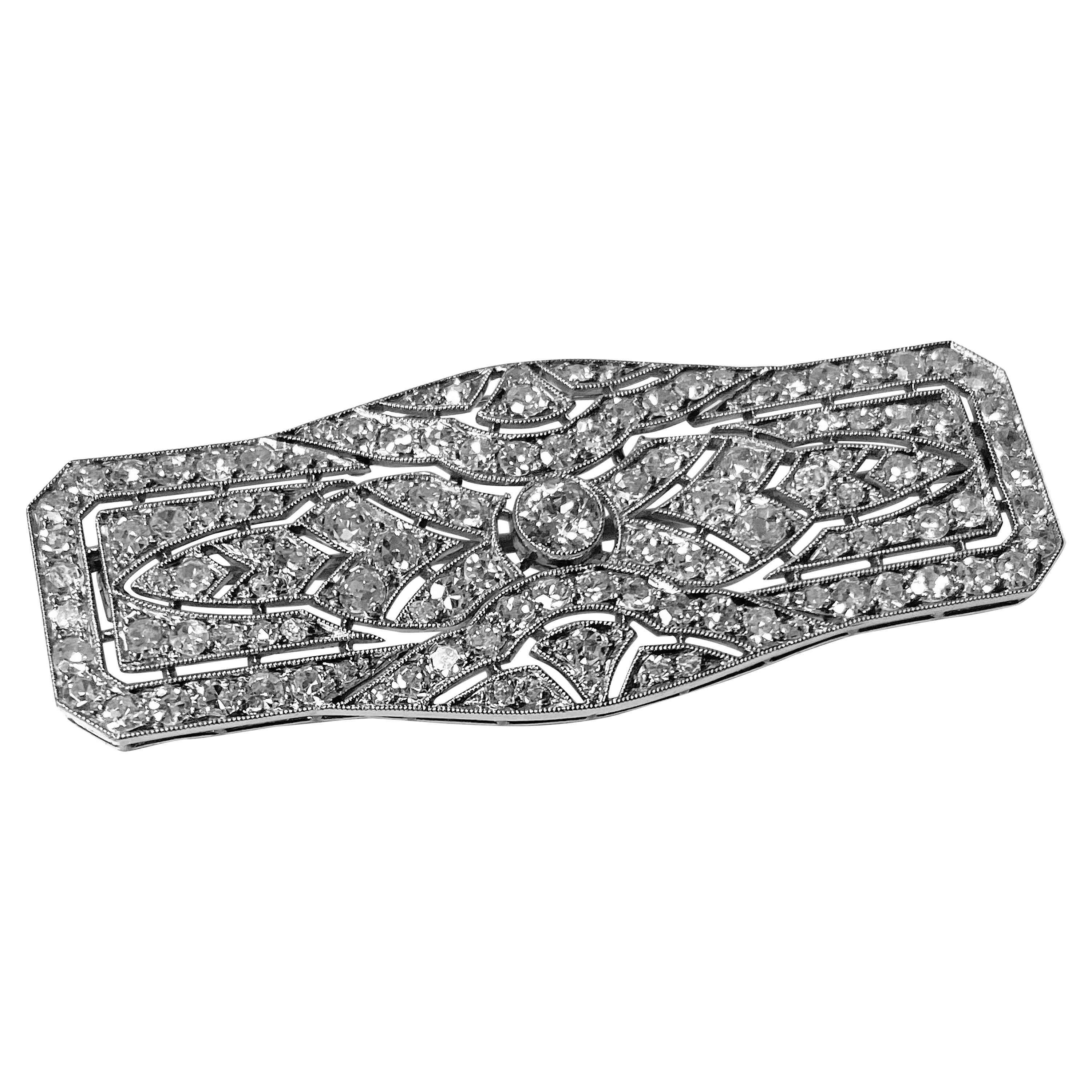 Art Deco French Diamond Platinum Brooch, C.1910