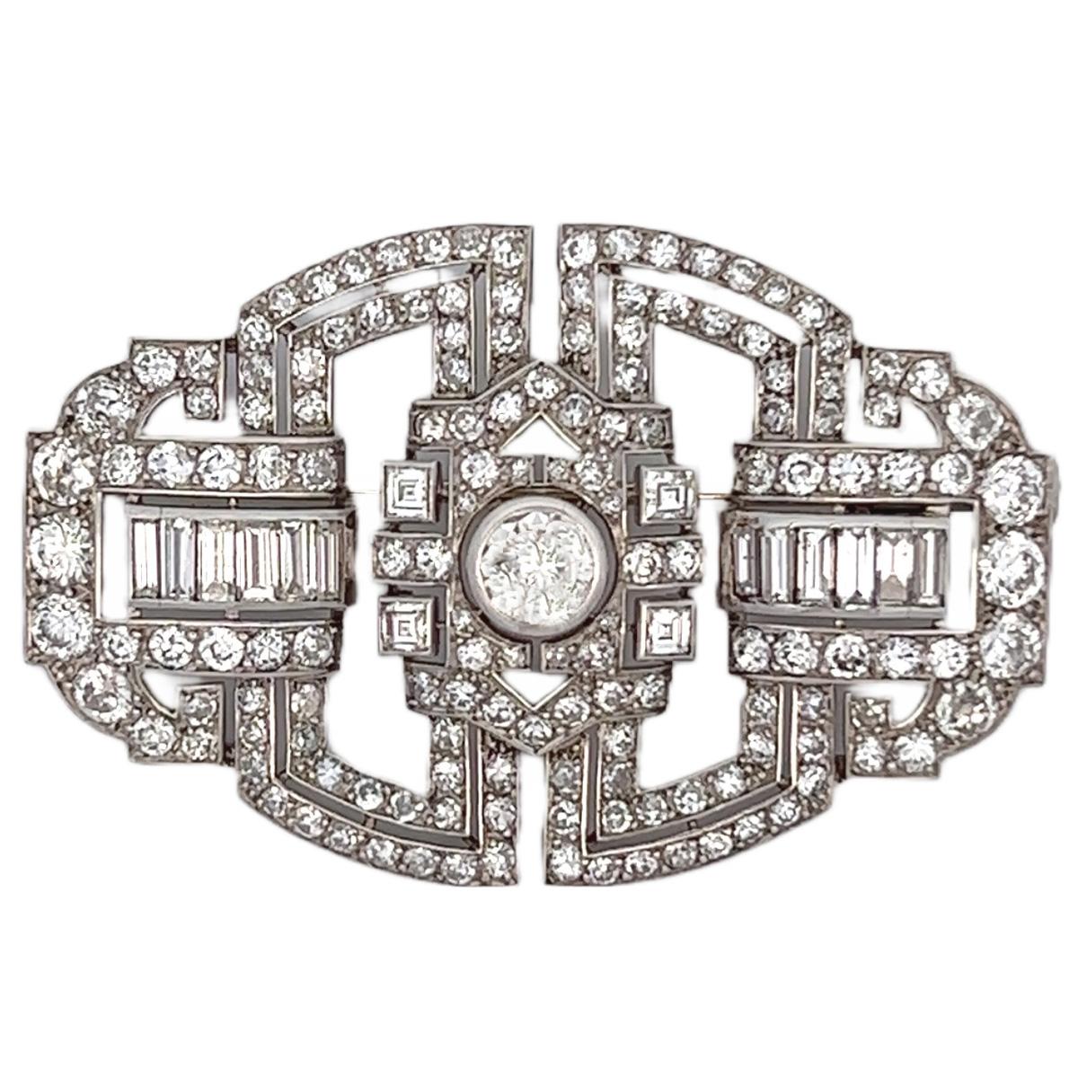 Women's or Men's Art Deco French Diamond Platinum Brooch