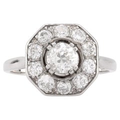 Art Deco French Diamond Platinum Cluster Ring
