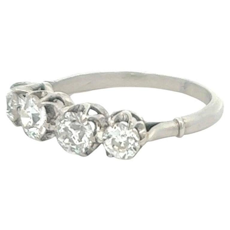 Women's or Men's Art Deco French Diamond Platinum Four Stone Band Ring