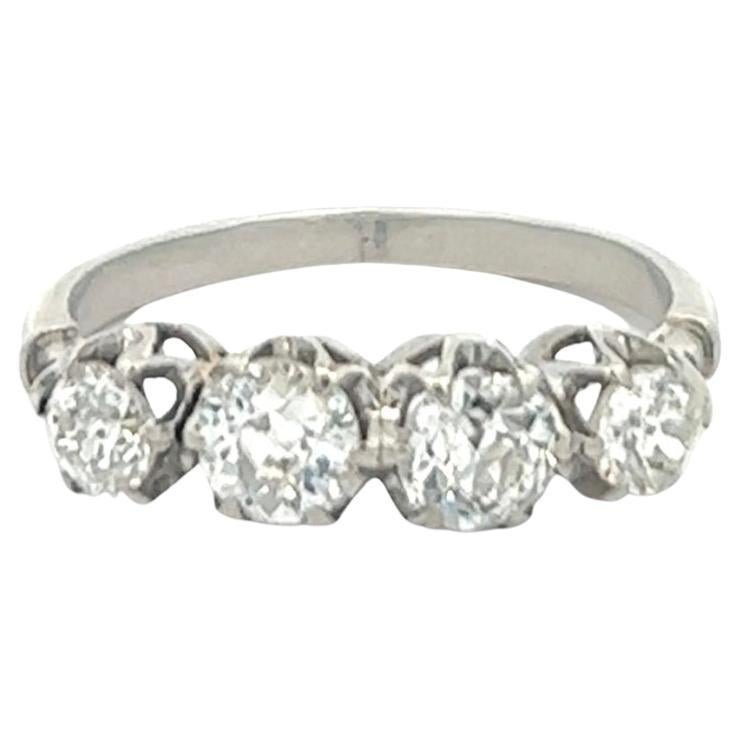 Art Deco French Diamond Platinum Four Stone Band Ring
