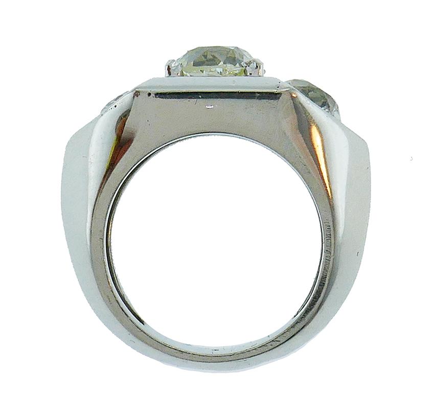 Women's or Men's Art Deco French Diamond Platinum Ring Signed SB For Sale