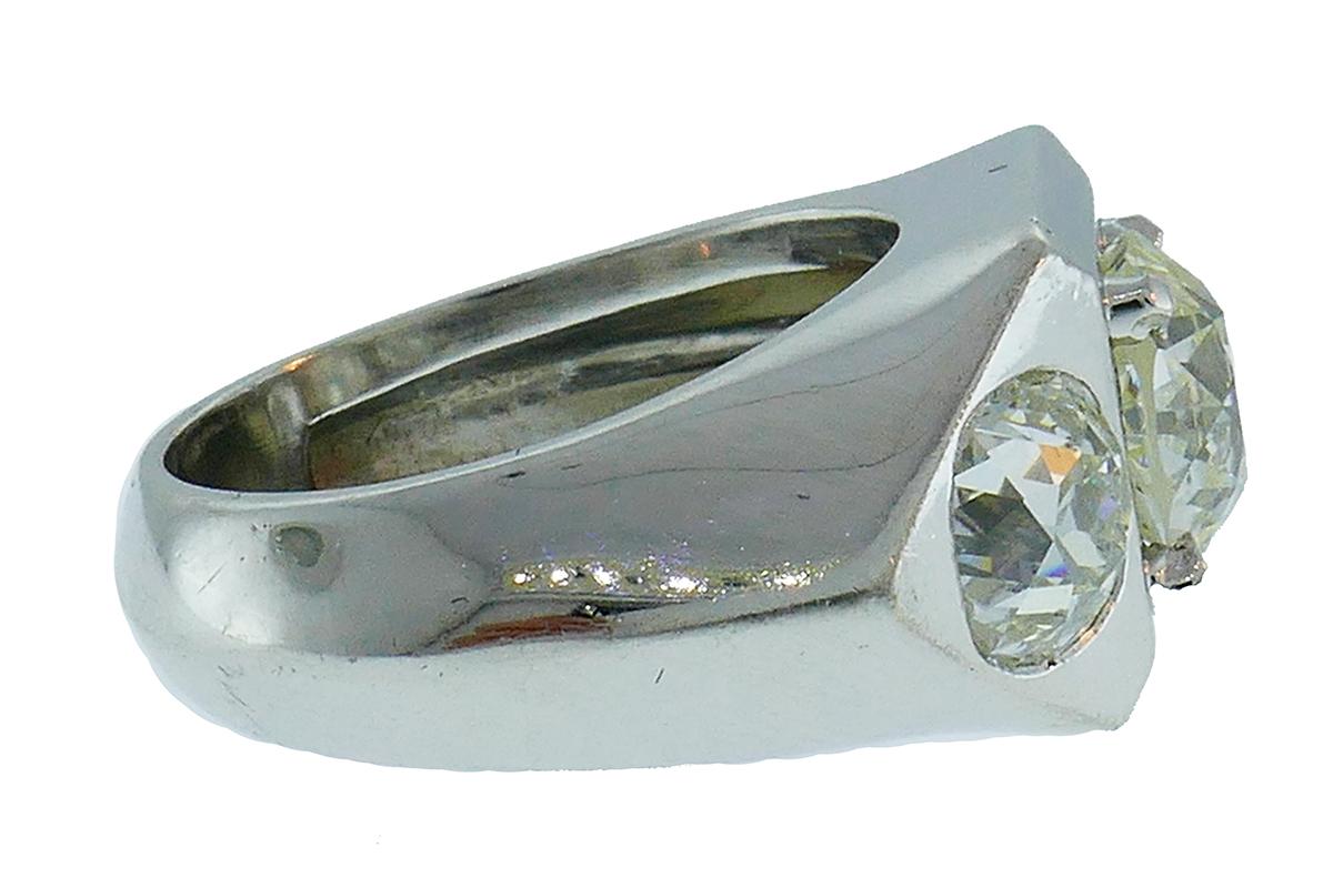 Art Deco French Diamond Platinum Ring Signed SB For Sale 1
