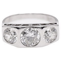 Art Deco French Diamond Platinum Three Stone Ring