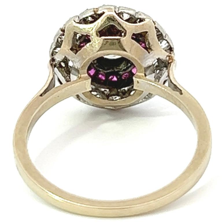 Art Deco French Diamond Ruby 18 Karat White Gold Halo Target Engagement Ring 1