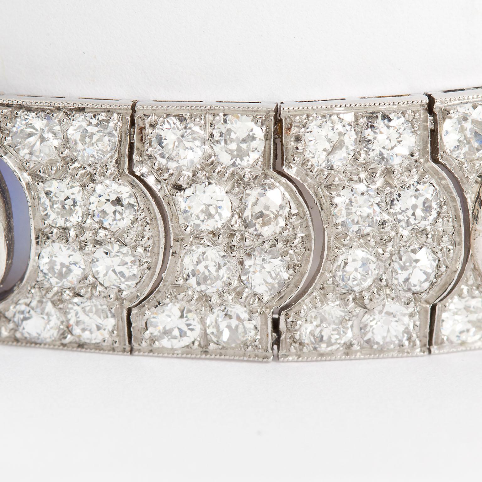 Art Deco French Diamond No-Heat Burma Oval Sapphire Bracelet 25 Carats 3