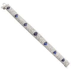 Art Deco French Diamond No-Heat Burma Oval Sapphire Bracelet 25 Carats