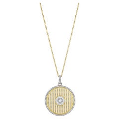 Art Deco French Diamond White Enamel Platinum Gold Disc Pendant Necklace