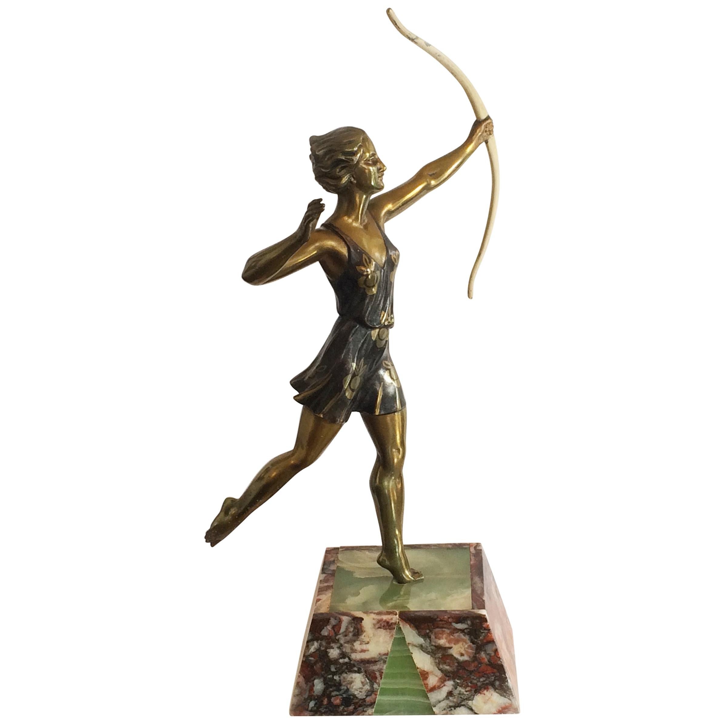 Art Deco French Diana the Huntress Figurine by Molins Balleste For Sale