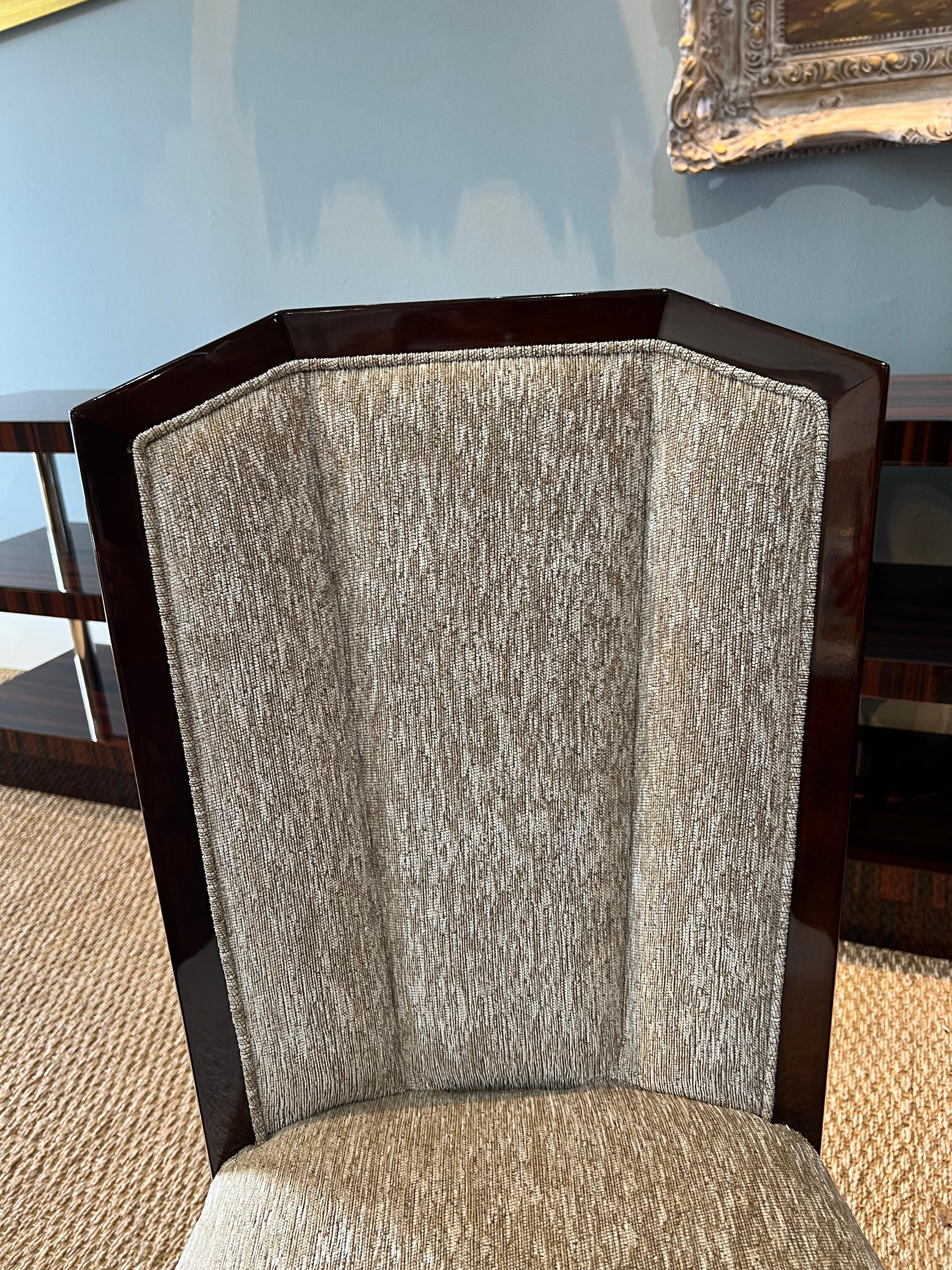 Fabric Art Deco French Dining Room Chair in Walnut For Sale